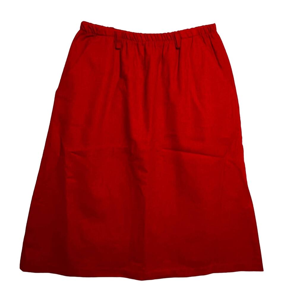 Vintage 80s Red Wool Blend Skirt Size Medium A Line Elastic Waist Pockets